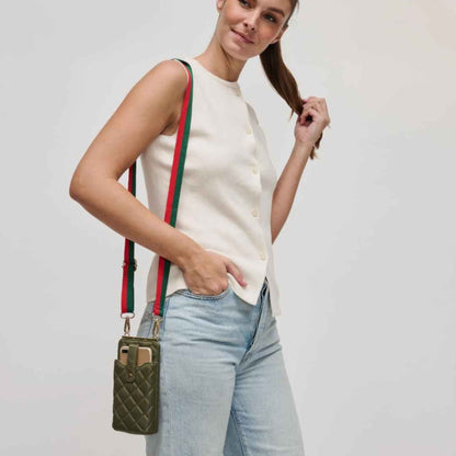 sage vegan crossbody leather phone bag made of recycled nylon
