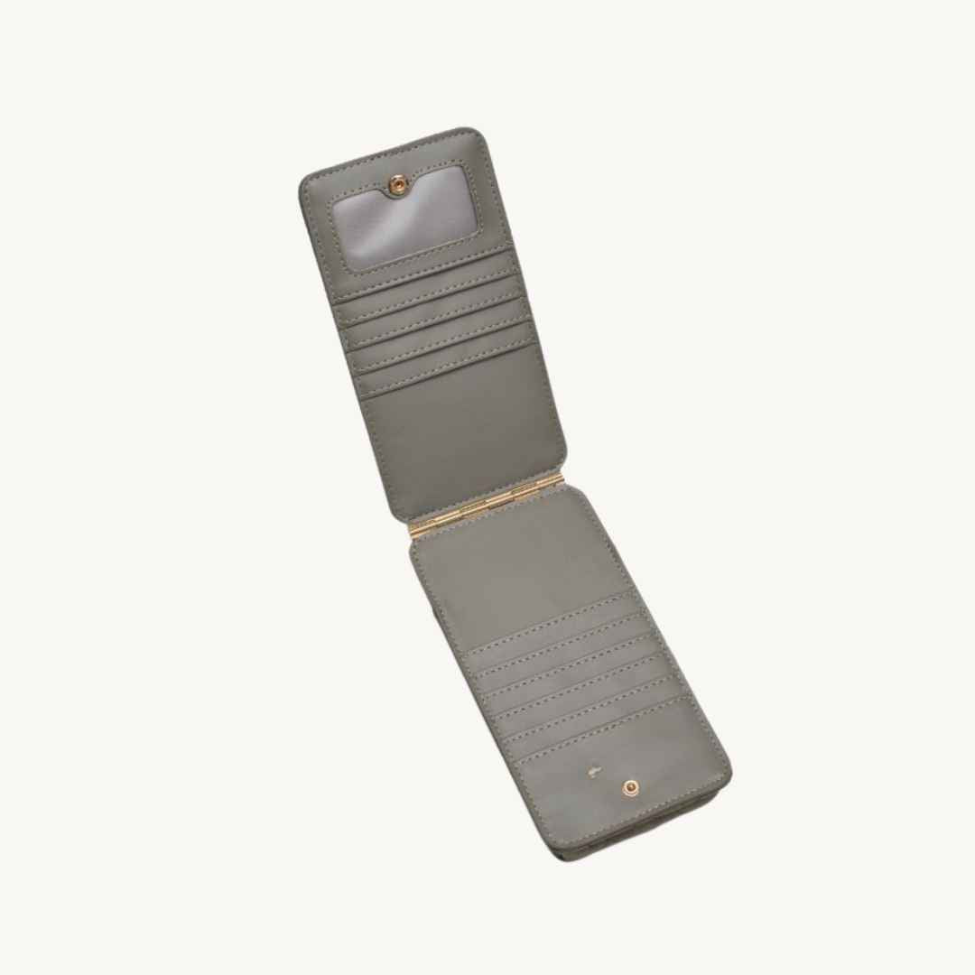 sage vegan crossbody leather phone bag with card compartments
