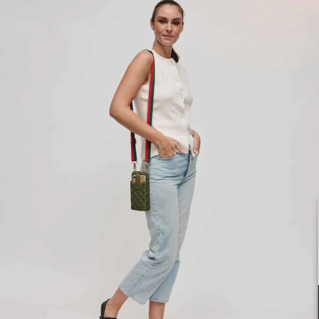 sage vegan crossbody leather phone bag made of recycled nylon