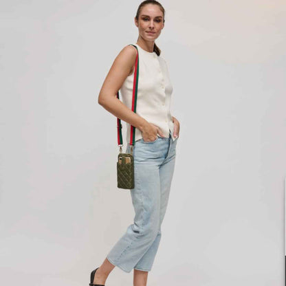 sage vegan crossbody leather phone bag made of recycled nylon