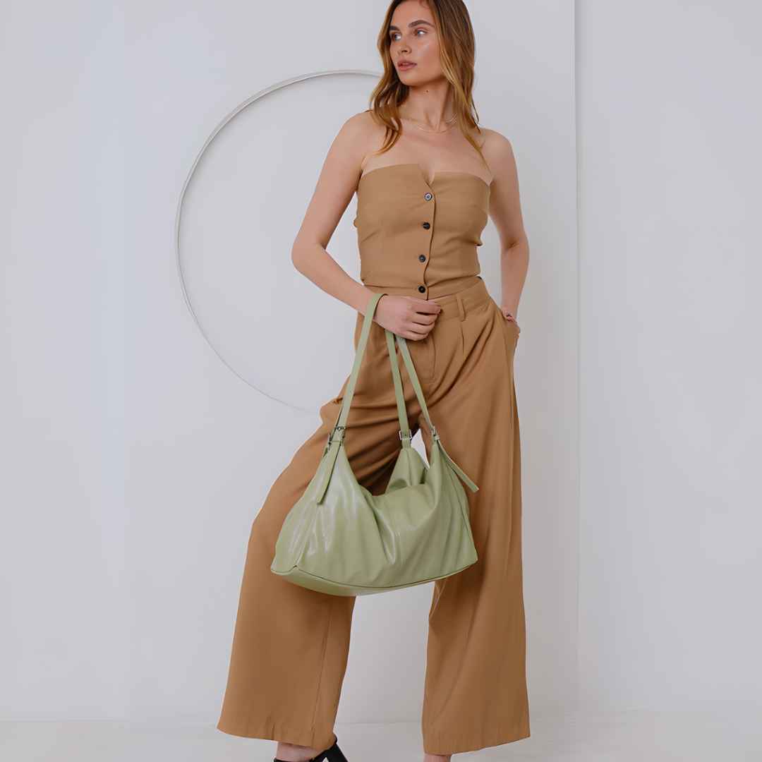 Large vegan leather handbag in light green