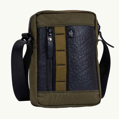 Paguroupcycle Major vegan crossbody bag made from upcycled rubber and military canvas, eco-friendly, compact, with