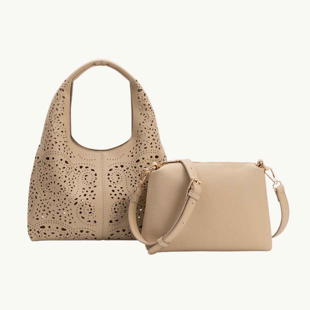 vegan leather bag in nude with xtra pouchand crossbody strap