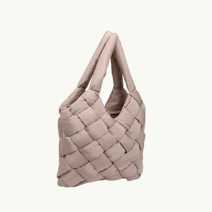 vegan leather bag that is a woven tote bag in nude