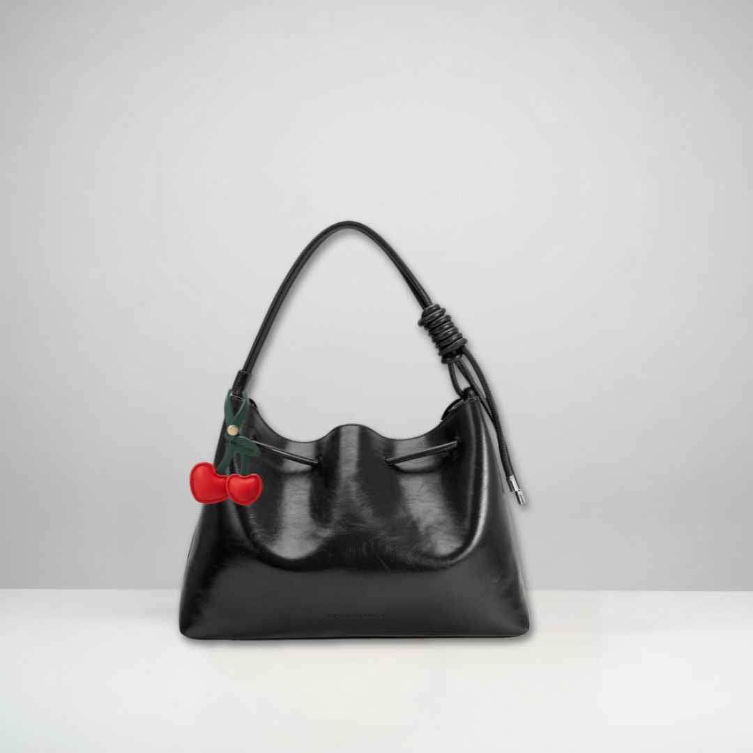 Green Vegan Bags Margot vegan leather convertible handbag in deep forest green with silver hardware and cherry charm