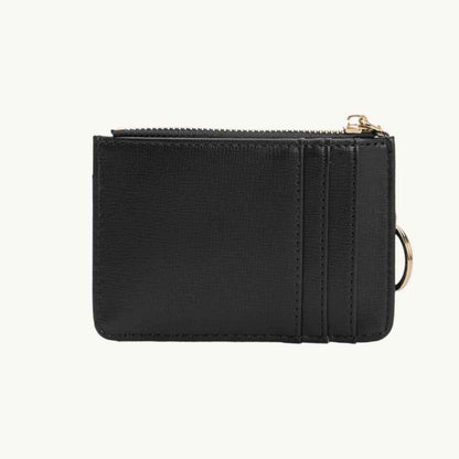 vegan leather wallet keychain in black with card holder