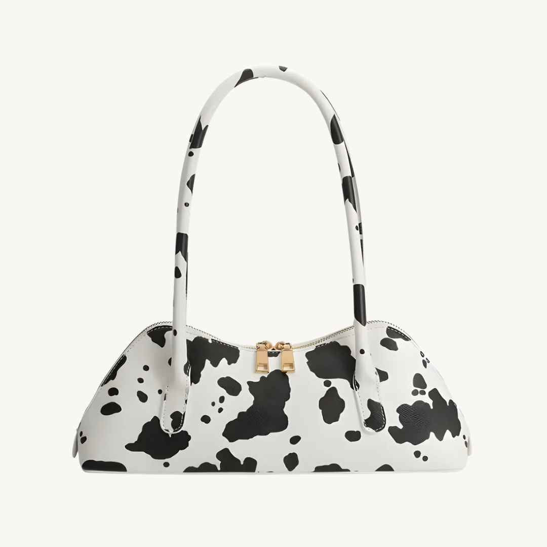 vegan shoulder bag with cow print