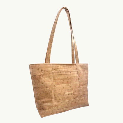 cork leather vegan tote bag with organic cotton lining
