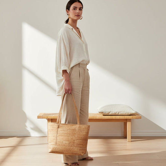 cork tote bag vegan leather handbag