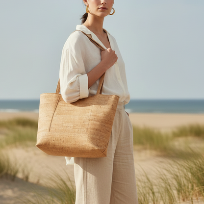 cork tote bag vegan with organic cotton