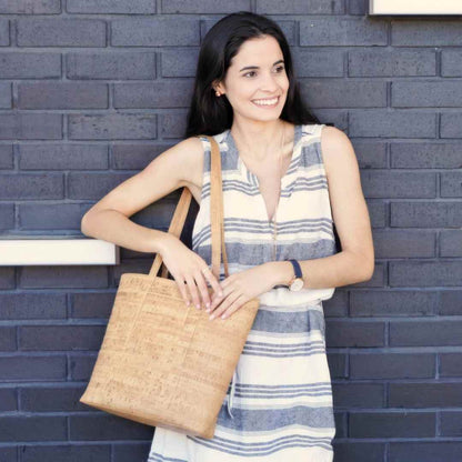 rustic cork vegan leather tote bag