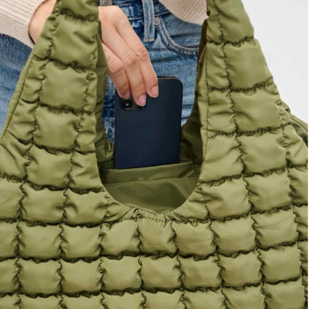 Elevate Quilted Puffer Tote Vegan – Nylon Crossbody Bag – Green