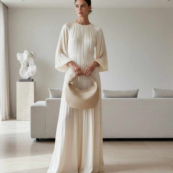 vegan leather bag made of woven with a top knot handle