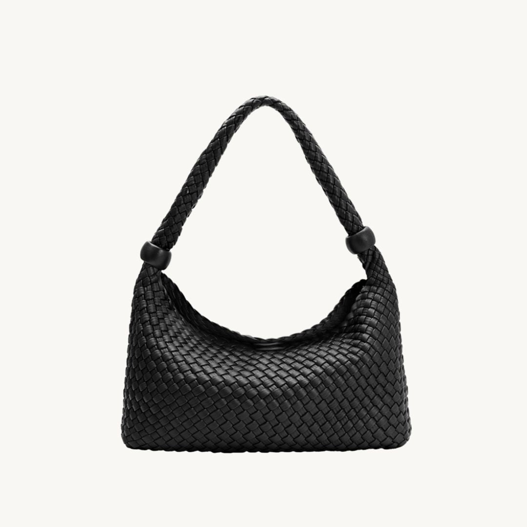 woven vegan leather purse in black