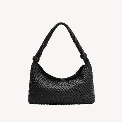 woven vegan leather purse in black