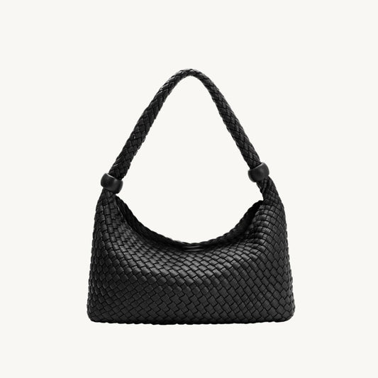 woven vegan leather purse in black